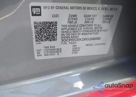 2024 Chevrolet Silverado 1500 4Wd Short Bed Custom Trail Boss из США, поврежденный, VIN 3GCPDCEK1RG168060